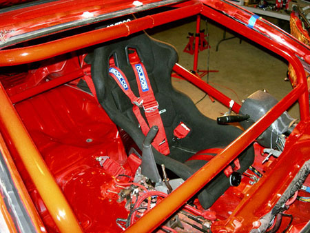 front support area of the roll cage in the 3000GT race car.