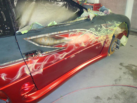 first stage of painted flames layering with airbrush