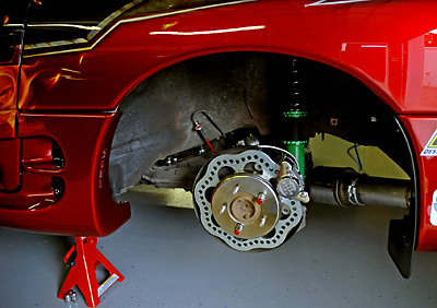 Left rear brake system showing the F1 tornado caliper by The BrakeMan Company.