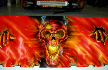 Custom airbrushed rear steel firewall